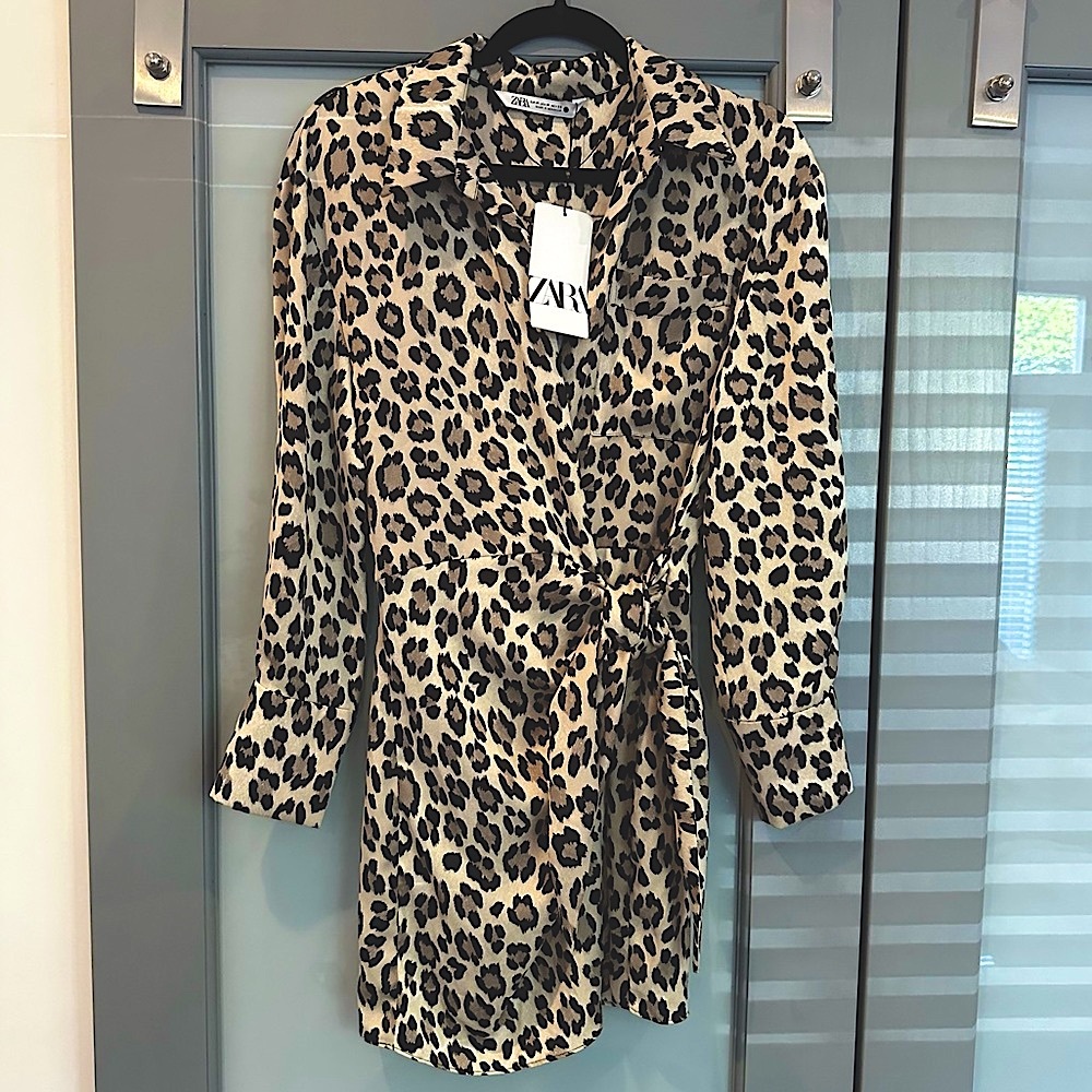 ZARA Leopard Print Mini Wrap Collared Dress M